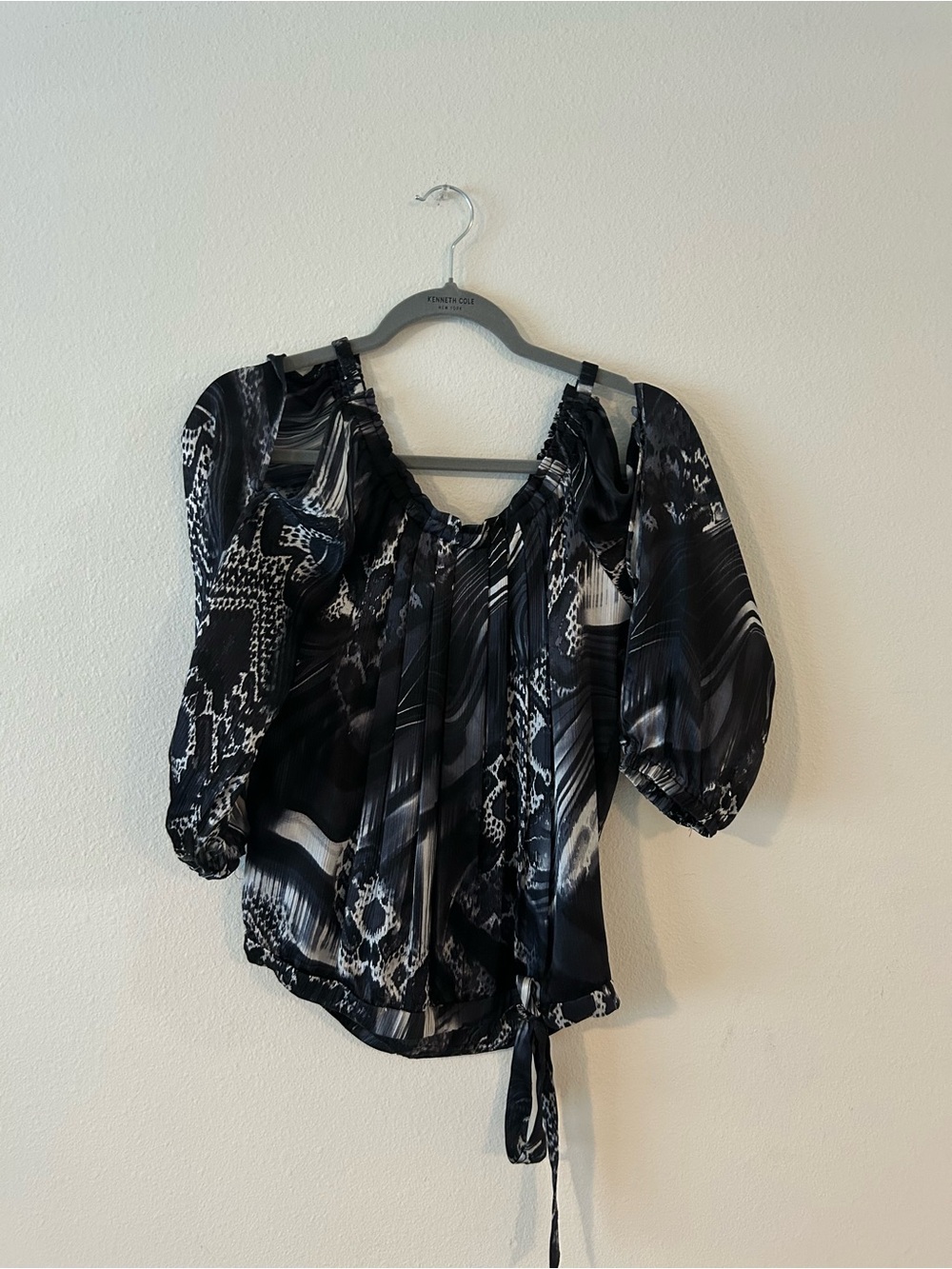 Cache Black & White Patterned Peasant Blouse